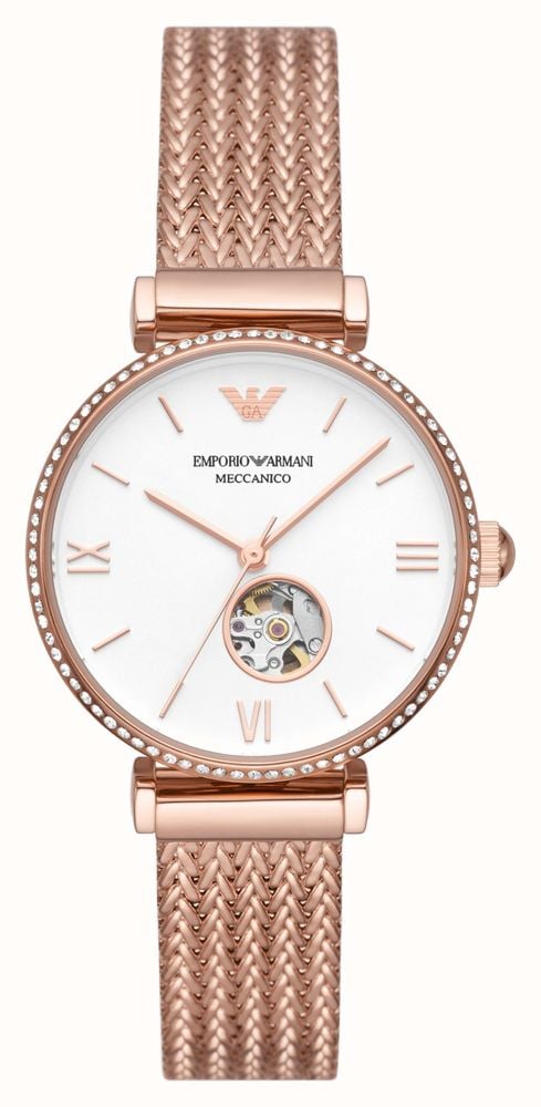 Emporio Armani Women s Automatic White Dial Rose Gold Stainless Steel Mesh AR60063 First Class Watches AUS