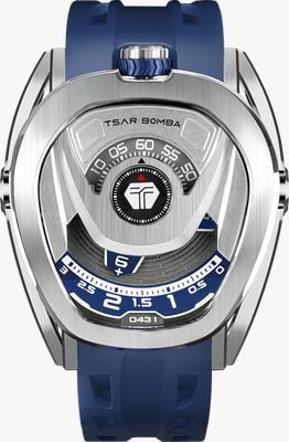 TSAR BOMBA リアクターシリーズ 自動巻き交換セット (44mm) シルバー&ブルー文字盤 / ブルー Fkm ラバーストラップ TB8213A-03(1+2)SET
