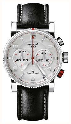Hanhart Primus racer cronografo automatico (44 mm) quadrante argento / cinturino in pelle nera - m 741.220-0020