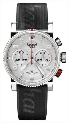 Hanhart Cronógrafo automático Primus Racer (44 mm) mostrador prateado / pulseira de borracha preta - tamanho M 741.220-1020