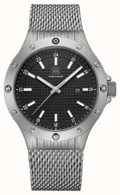 GLOCK Precision Date Quartz (44mm) Black Textured Dial / Stainless Steel Mesh Bracelet GW-33-4-24