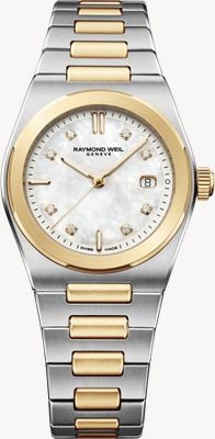 Raymond Weil A.r.t. date cuarzo diamante (30mm) esfera nácar blanco / reloj pulsera acero inoxidable bicolor 1250-STP-97081