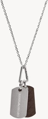 Emporio Armani Men's Stainless Steel and Leather Dog Tag Necklace EGS3133040