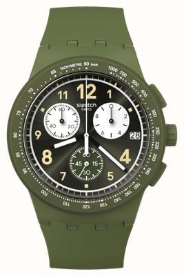 Swatch Er is niets basaals aan de groene (42 mm) zwarte chronograaf wijzerplaat / groene siliconen band SUSG406