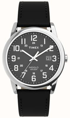 Timex Montre Easy Reader (38 mm), cadran noir / bracelet en cuir noir TW2Y12800
