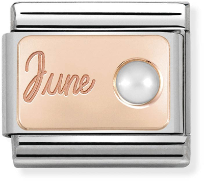 Nomination Classic June Birthstone Pearl 9ct Rose Gold & Steel Charm 430508/06