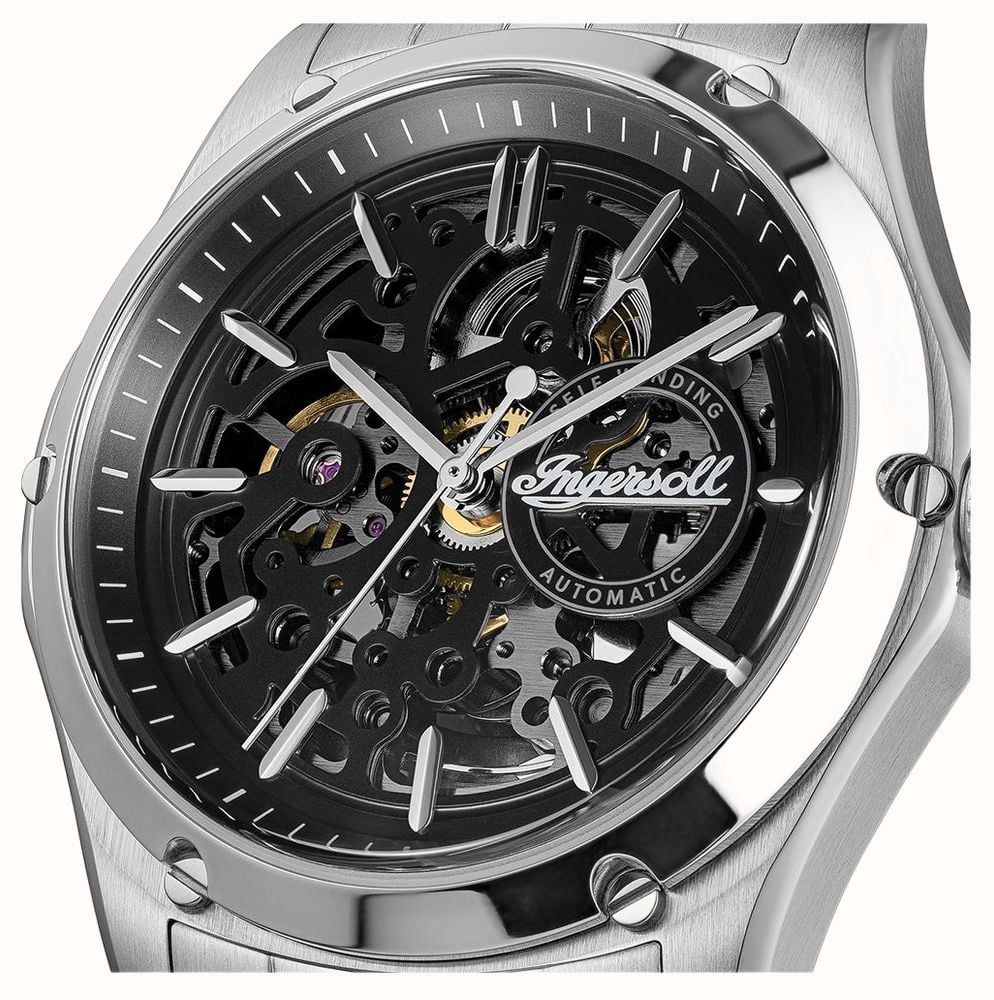 Ingersoll THE WHISTLE Automatic (43mm) Black Skeleton Dial / Stainless Steel Bracelet I18201 - vista alternativa 2