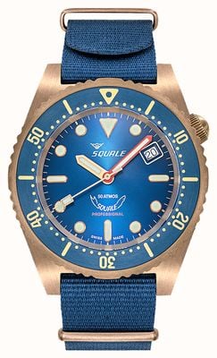 Squale 1521 Bronze (42mm) Blue Dial / Blue Nato and Blue Leather Strap Set 1521BRONBL.NB20