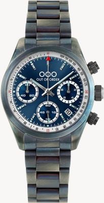 Out Of Order Montre chronographe quartz sportive (40mm) cadran bleu effet soleil / bracelet en acier inoxydable vieilli OOO.001-23.BL.AC