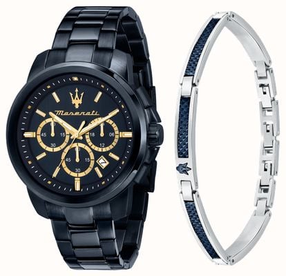 Maserati Conjunto de relógio e pulseira de sucesso masculino (44 mm) mostrador azul / pulseira de aço inoxidável azul R8873621042