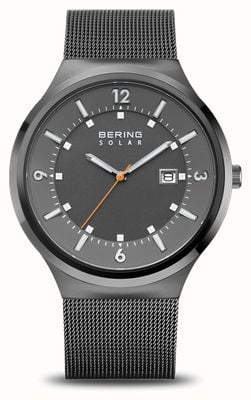 Bering Men's Solar (42mm) Grey Dial / Grey Stainless Steel Mesh Bracelet 14442-077