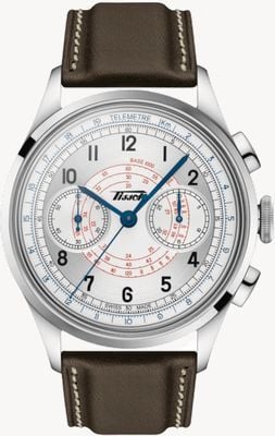 Tissot Herren-Telemeter 1938 | silbernes Chronographenzifferblatt | braunes Lederarmband T1424621603200
