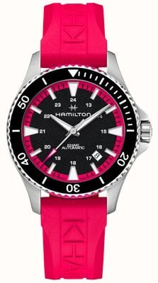 Hamilton Cáqui marinho mergulho automático (40 mm) mostrador preto / pulseira de borracha rosa choque H82395330