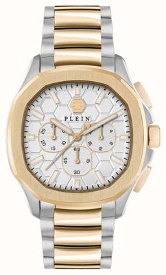 Philipp Plein $pectre chrono o wysokiej ikonicznej / srebrnej tarczy, dwukolorowa stal PWSAA0423