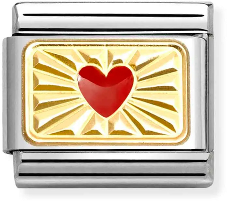 Nomination Classic Diamond Cut Heart 18ct Gold & Steel Enamel Charm 030284/58