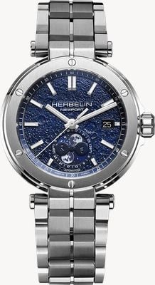 Herbelin Newport Moonphase Automatic (40.5mm) Blue "Moon Surface" Dial / Stainless Steel Bracelet 2889B15