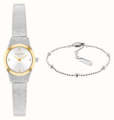 Calvin Klein CK CONTEMPORARY Two-Hand Quartz - Gift Set (18mm) Silver Dial / Two-Tone Stainless Steel Bracelet 35700050