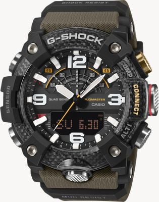 Casio G-Shock Master of G Mudmaster Carbon（51.3毫米）双显/绿色树脂表带 GG-B100X-1A3ER