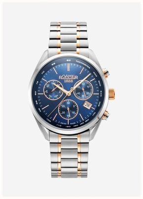 Roamer Мужские часы Pro Chronic (42 мм) с синим циферблатом и двухцветным браслетом из нержавеющей стали 993819 47 45 20