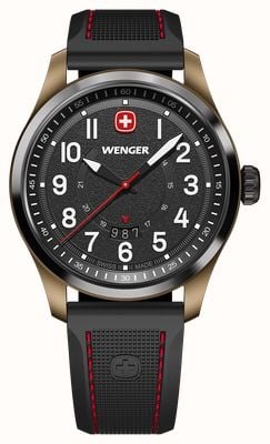 Wenger Terragraph Black Ice Quartz (43 mm) con esfera negra texturizada y correa de silicona negra. 01.0541.124