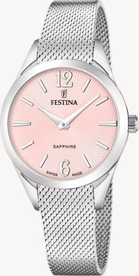 Festina Swiss Made Grace Quartz (32mm) Pink Sunray Dial / Stainless Steel Mesh Bracelet F20076/2