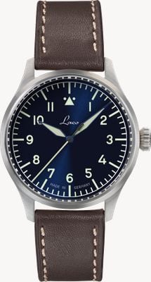 Laco Zegarek Stuttgart Pro automatyczny (40 mm) niebieska tarcza sunray / brązowy skórzany pasek 862141-1670