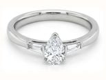 Platinum 0.40ct D VS1 0.55ct Pear Cut Diamond Ring Tapered Baguette Side Stones TRL32362