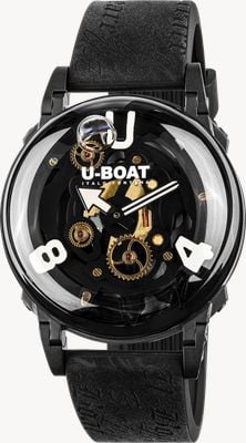 U-Boat Quadrante scheletrato nero U-65 pvd bianco (44 mm) / cinturino in silicone nero in stile vintage 3355