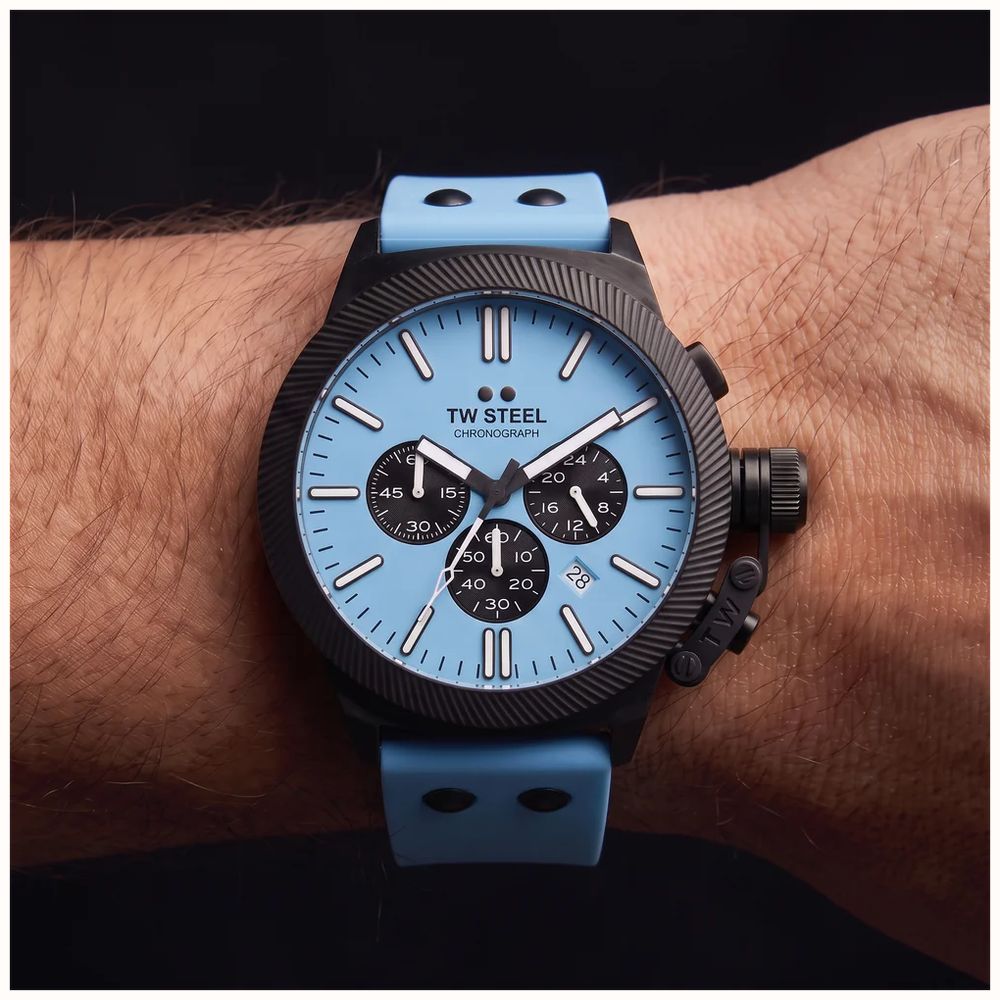 TW Steel Canteen Quartz Chronograph (45mm) Light Blue Dial / Light Blue Silicone Strap Watch CS129 - vista alternativa 4