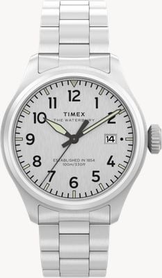 Timex Relógio Waterbury Ace (41 mm) com mostrador prateado e pulseira de aço inoxidável. TW2Y18800