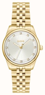 BOSS Elegante, kostbare (32 mm) zilveren wijzerplaat / gouden PVD roestvrijstalen band 1502810