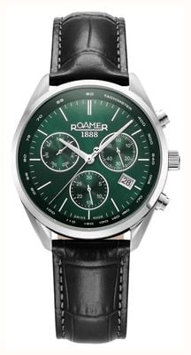 Roamer Men's Pro Chrono (42mm) Green Dial / Black Leather Strap 993819 41 75 02