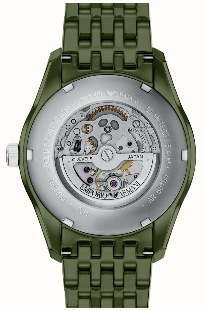 Emporio Armani Ceramic Automatic (43mm) Skeleton Dial / Green Ceramic Bracelet AR60100 - vista alternativa 4