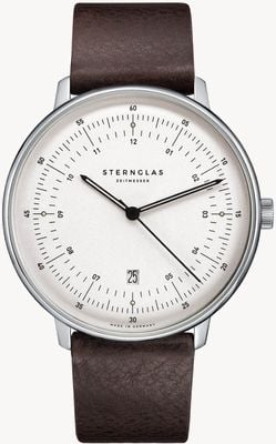 STERNGLAS Cuarzo Hamburgo (42 mm) esfera blanca / cuero marrón S01-HH10-VI11