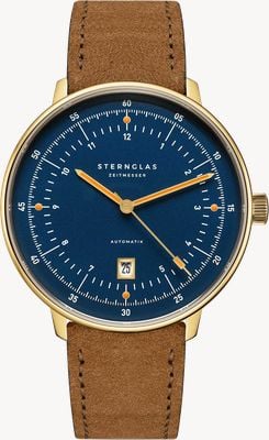 STERNGLAS Reloj automático Hamburg (42 mm), esfera azul y correa de ante marrón. S02-HHM07-WL02