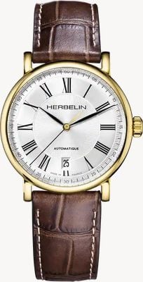Herbelin Inspiration automático (38 mm), esfera plateada / correa de piel marrón 2047P08MA