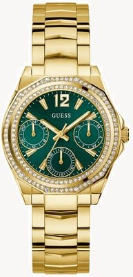 Guess RITZY Multifunction (36mm) Green Sunray Dial / Gold PVD Stainless Steel Bracelet GW0685L5