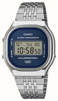 Casio A140 Series Alarm Chronograph Illuminator (36.8mm) Blue Sunray Dial / Stainless Steel Band Watch A140WE-2AEF