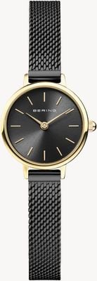 Bering 经典石英手表（22毫米）黑色太阳纹表盘/黑色米兰尼斯网眼表带 11022-132
