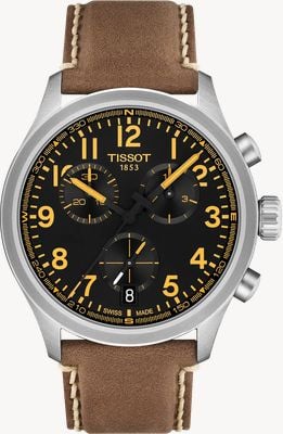 Tissot Chrono l kwarcowy (42 mm) czarna tarcza / brązowy skórzany pasek T1164171605201