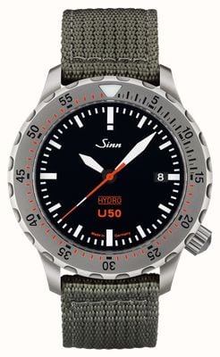 Sinn U50 hydro 5000m (41mm) cadran noir / bracelet textile gris olive 1051.010 OLIVE TEXTILE