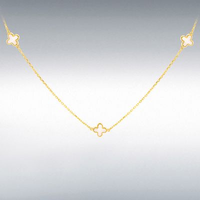 9ct Yellow Gold 3 X 6.5mm Mother Of Pearls Clover Petals Nec 1.19.1600