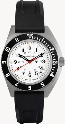 Marathon Arctic editie ssnav-d stalen navigator datum quartz (41 mm) witte wijzerplaat / zwarte rubberen band WW194013SS-0530