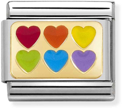 Nomination Classic 6 Rainbow Hearts Charm Steel Enamel And 18k Gold 030263/22
