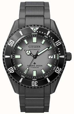 Citizen Męski automatyczny zegarek Promaster (41 mm) z szarą tarczą i czarną supertytanową bransoletą NB6025-59H