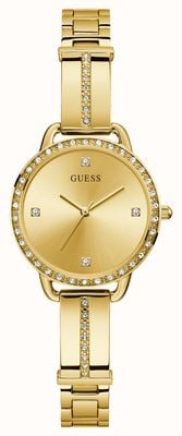 Guess Damesbellini (30 mm) gouden wijzerplaat / goudkleurige roestvrijstalen armband GW0022L2