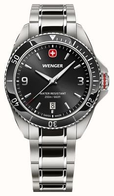 Wenger Executive Quarz (40 mm) schwarzes Zifferblatt mit Sonnenschliff / Edelstahlarmband 01.2031.101