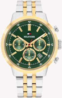 Tommy Hilfiger Cronógrafo Kent (43 mm), esfera verde / brazalete de acero inoxidable de dos tonos 1710754