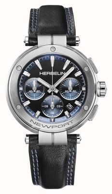 Herbelin Newport chronographe automatique (43,5mm) cadran bleu / bracelet cuir noir 268A65