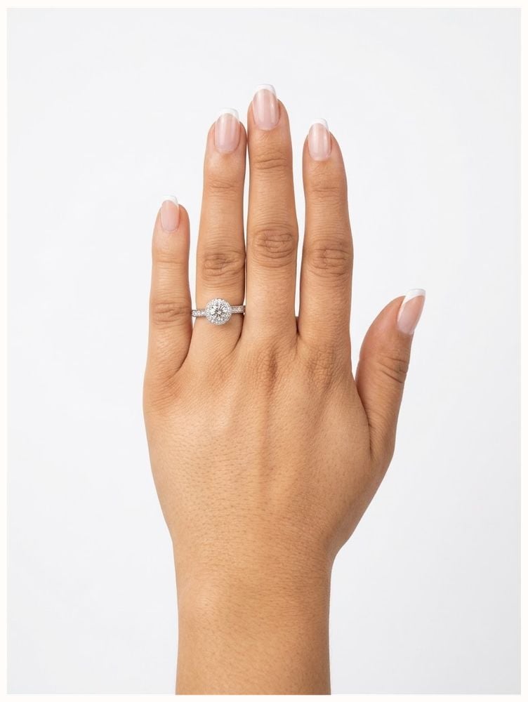 Round Brilliant Natural Diamond Platinum Halo Ring J62058 - vista alternativa 4